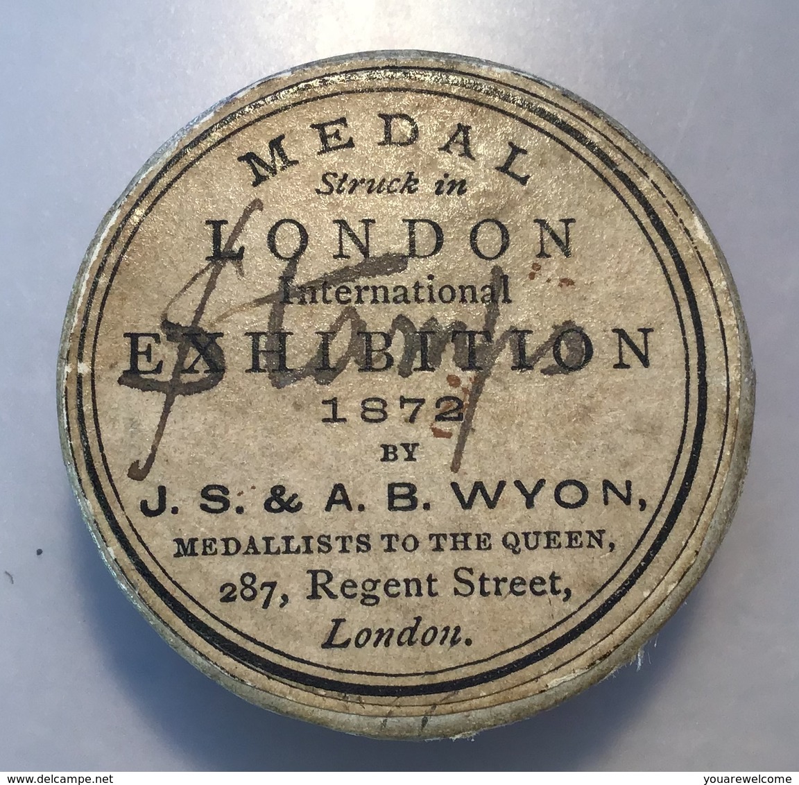 „London International Exhibition 1872 By Wyon“ Medal Box Only, Used As Stamp Box (Penny Black Medaille Great Britain - Altri & Non Classificati