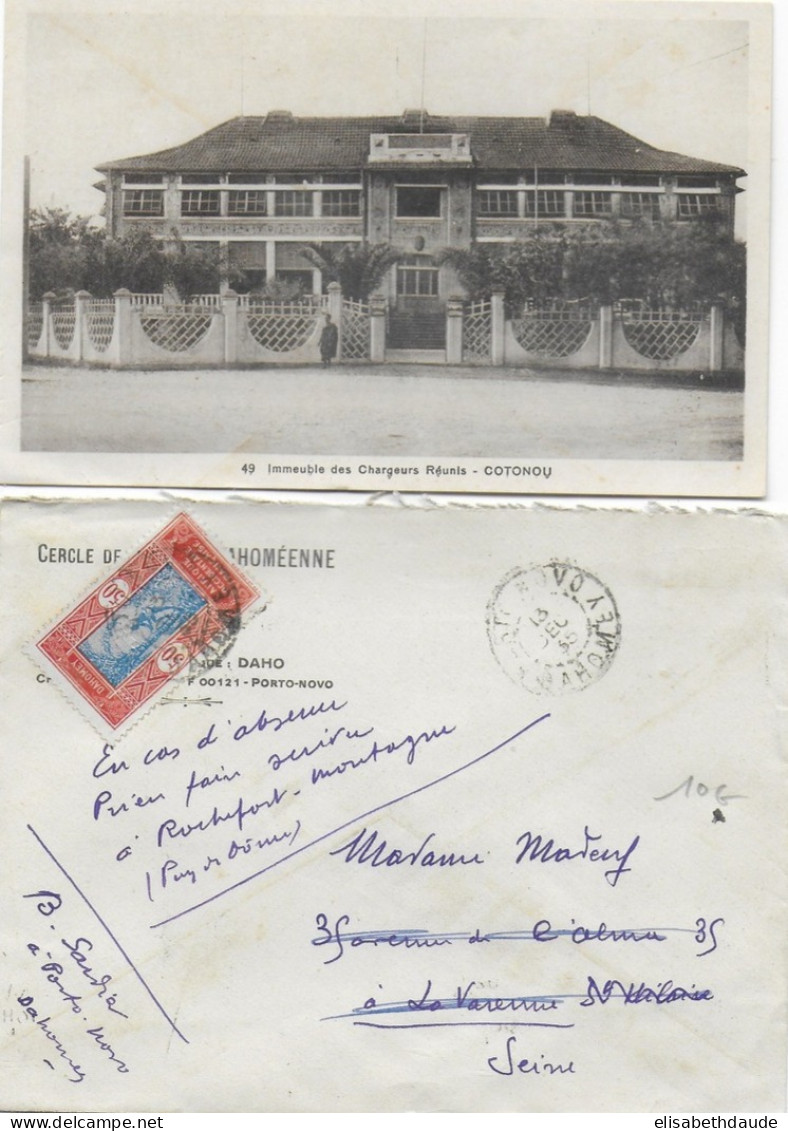 DAHOMEY - 1935 - ENVELOPPE + CARTE De PORTO NOVO => LA VARENNE ST HILAIRE READRESSE => ROCHEFORT-MONTAGNE - Lettres & Documents