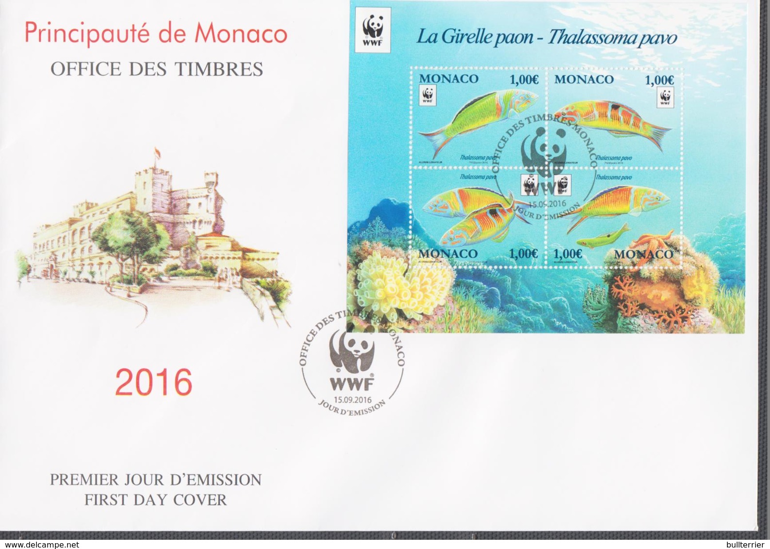 WWF - MONCO -  2016 - WWF MARINE LIFE SHEETLET OF 4 ON ILLUSTRATED FDC - FDC