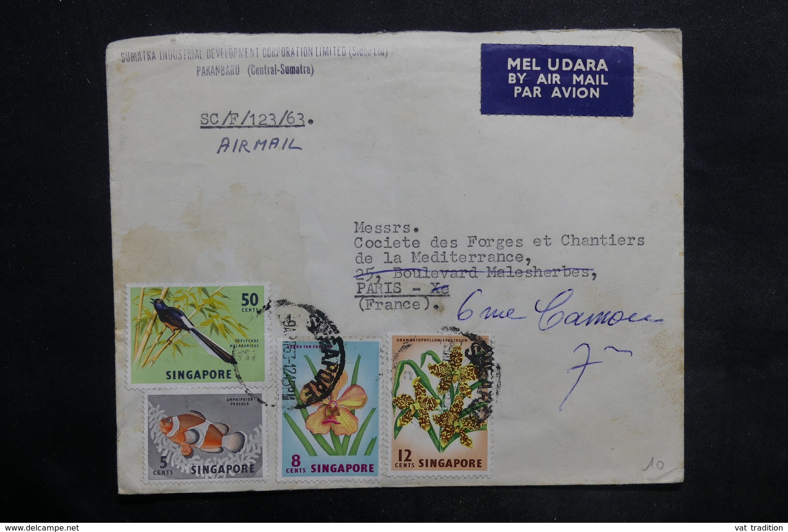 SINGAPOUR - Enveloppe Commerciale De Pakanbaru Pour La France En 1963 , Affranchissement Plaisant - L 35112 - Singapour (1959-...)