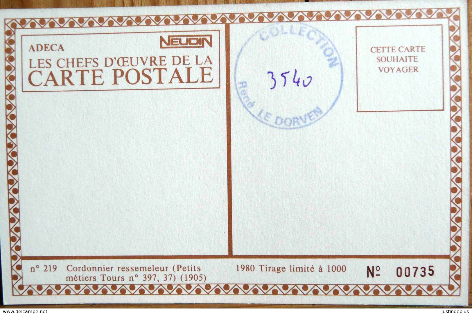 N°219 CORDONNIER RESSEMELEUR PETITS METIERS TOURS N°397 (1905) ADECA NEUDIN 1980 TIRAGE N° 735/1000 - Artisanat