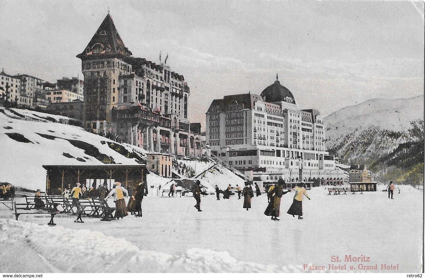 ST.MORITZ → Palace Hotel Mit Eisbahn Und Touristen, Ca.1910 - Saint-Moritz