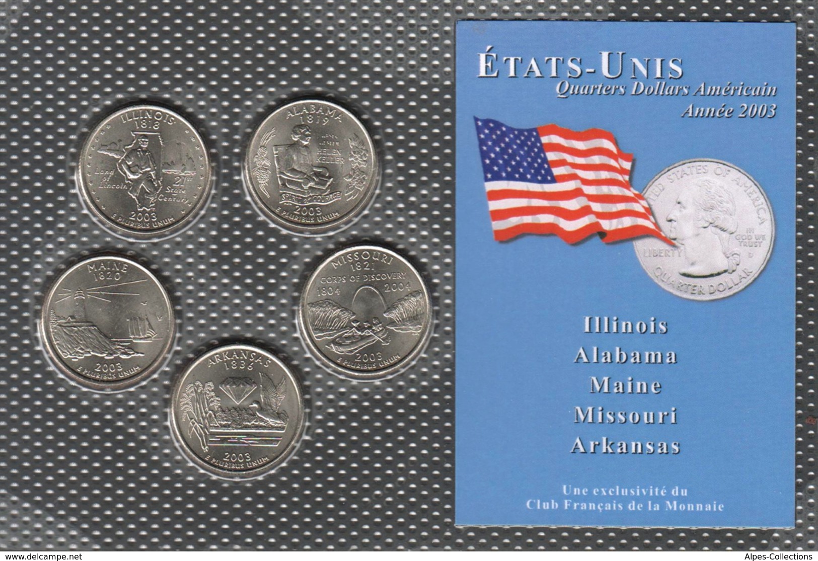 0040 - 'QUARTERS DOLLARS AMERICAIN' - 5 Etats - 2003 - Sammlungen