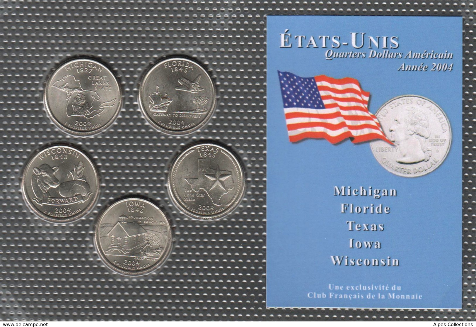 0041 - 'QUARTERS DOLLARS AMERICAIN' - 5 Etats - 2004 - Verzamelingen