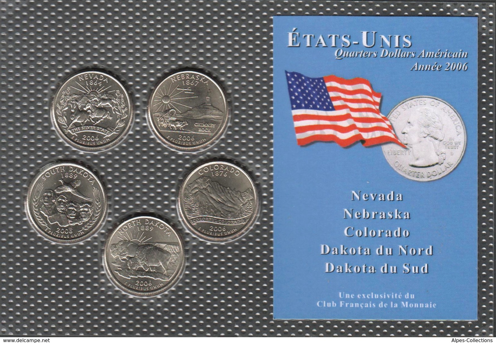 0043 - 'QUARTERS DOLLARS AMERICAIN' - 5 Etats - 2006 - Collections