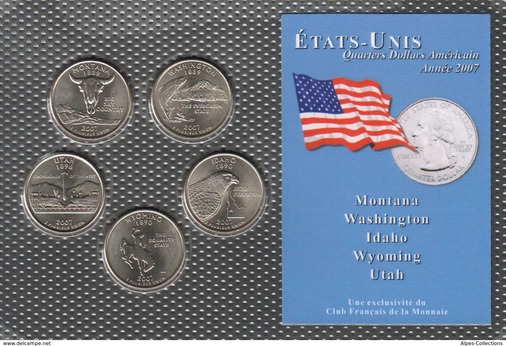 0044 - 'QUARTERS DOLLARS AMERICAIN' - 5 Etats - 2007 - Collezioni