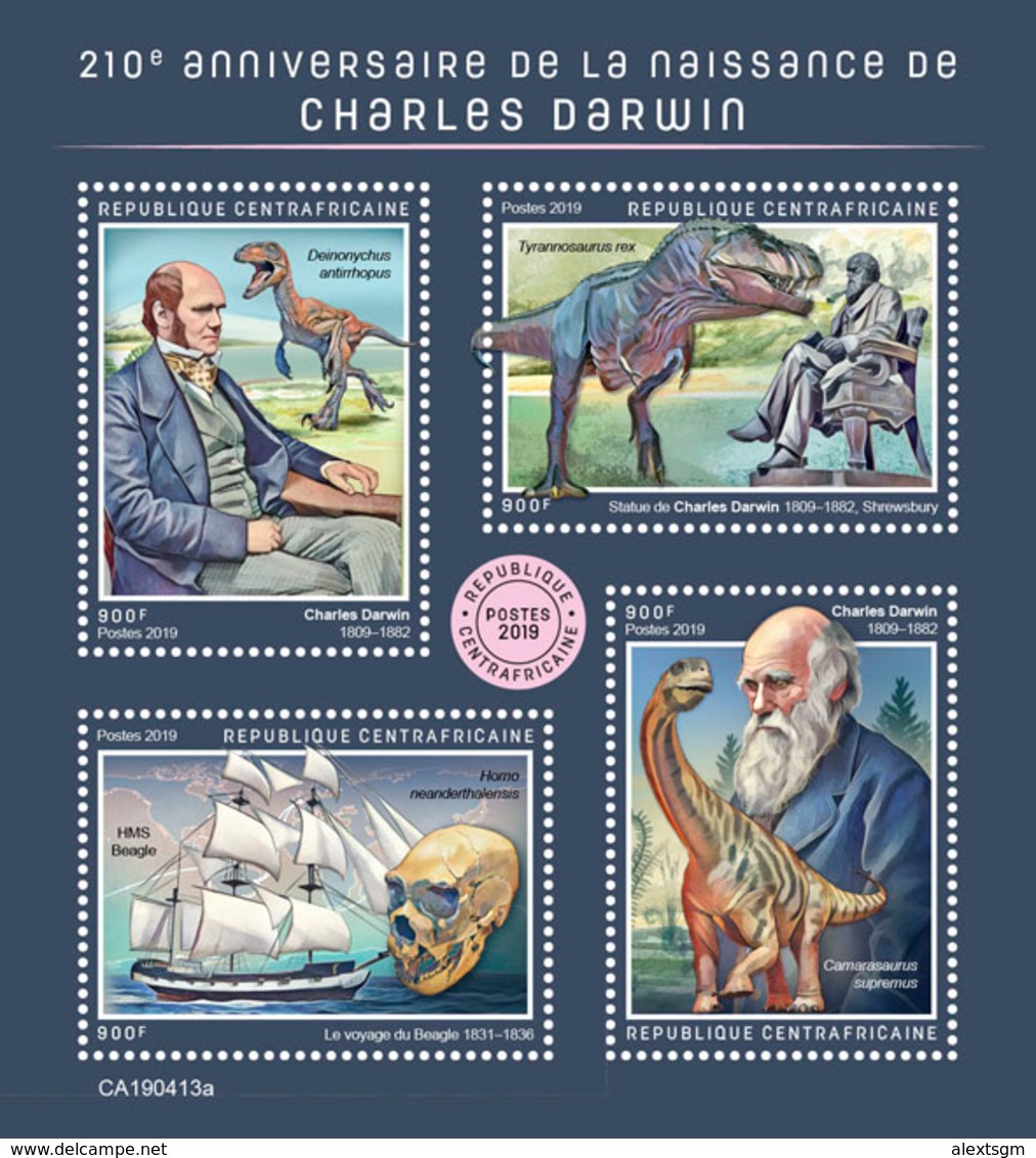 CENTRAL AFRICA 2019 - Darwin, Dinosaurs. Official Issue - Préhistoriques