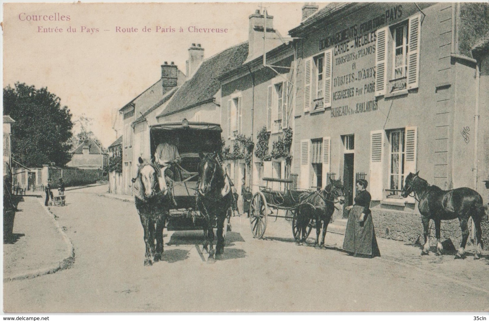 COURCELLES Sur YVETTE - Entrée Du Pays - Rue De Paris à Chevreuse - Attelages Et Déménagements. Carte Très Animée. - Autres & Non Classés