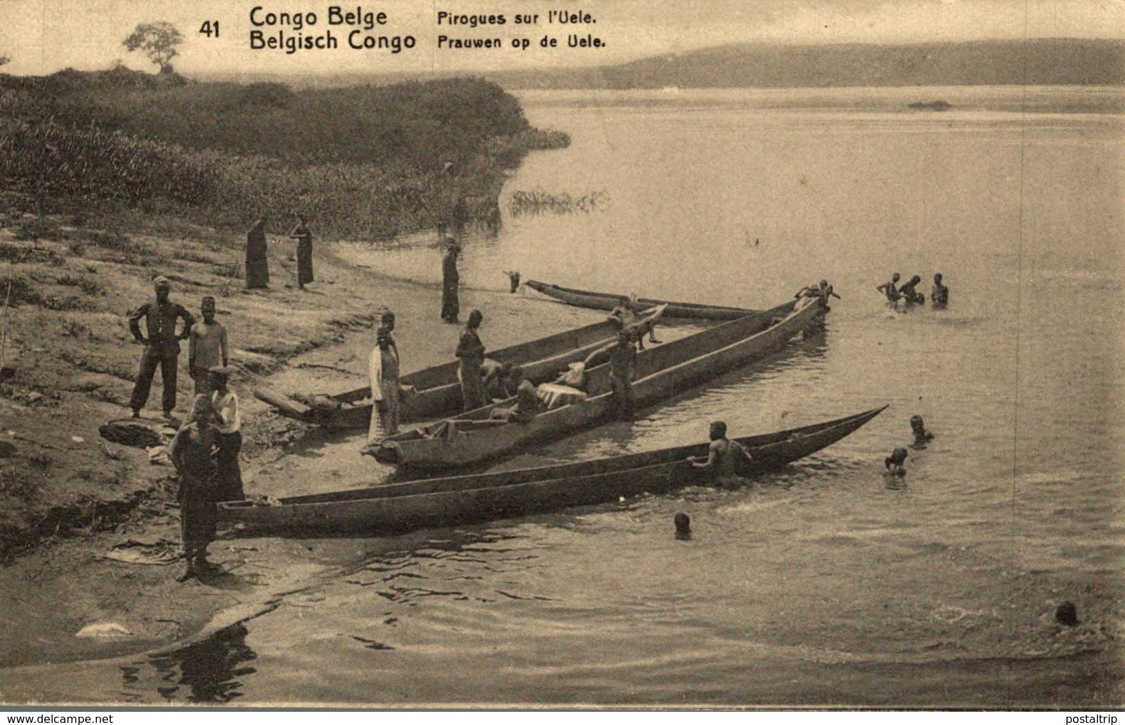 CONGO BELGE Pirogues Sur L'uele - Entier Postal Vert - Congo Belga