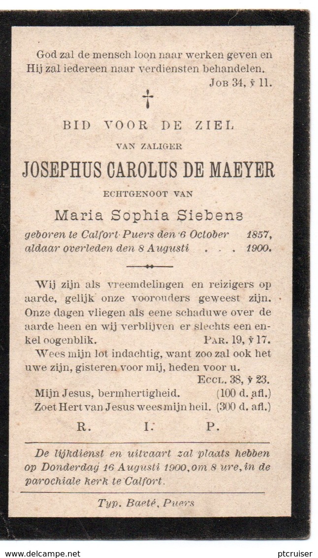 DE MAEYER PUURS CALFORT PUERS 1857 1900 - Religion & Esotérisme