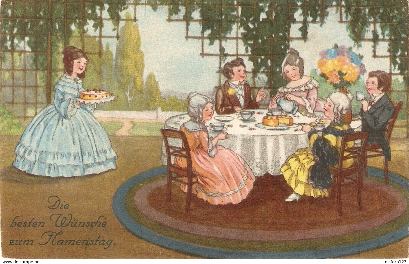 "Fmily Celebrating A Birthday"  Nice Vintage Germaan Greetings Postcard - Nacimientos