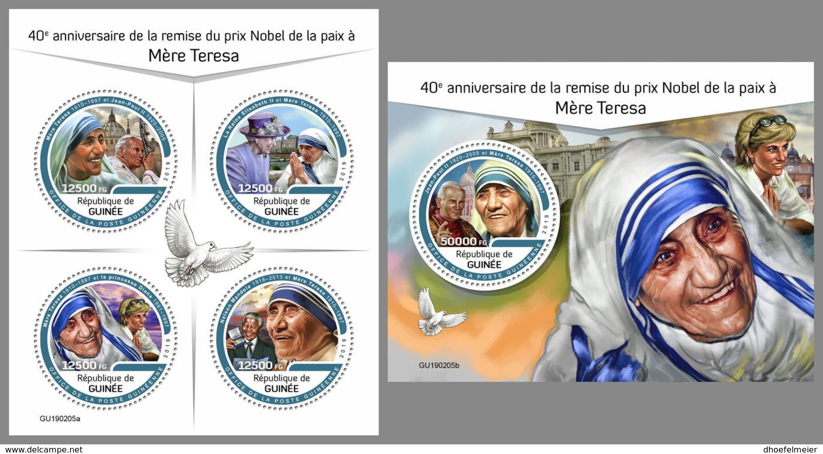 GUINEA REP. 2019 MNH Mother Teresa Pope Jon Paul II. Lady Diana M/S+S/S - OFFICIAL ISSUE - DH1929 - Mère Teresa