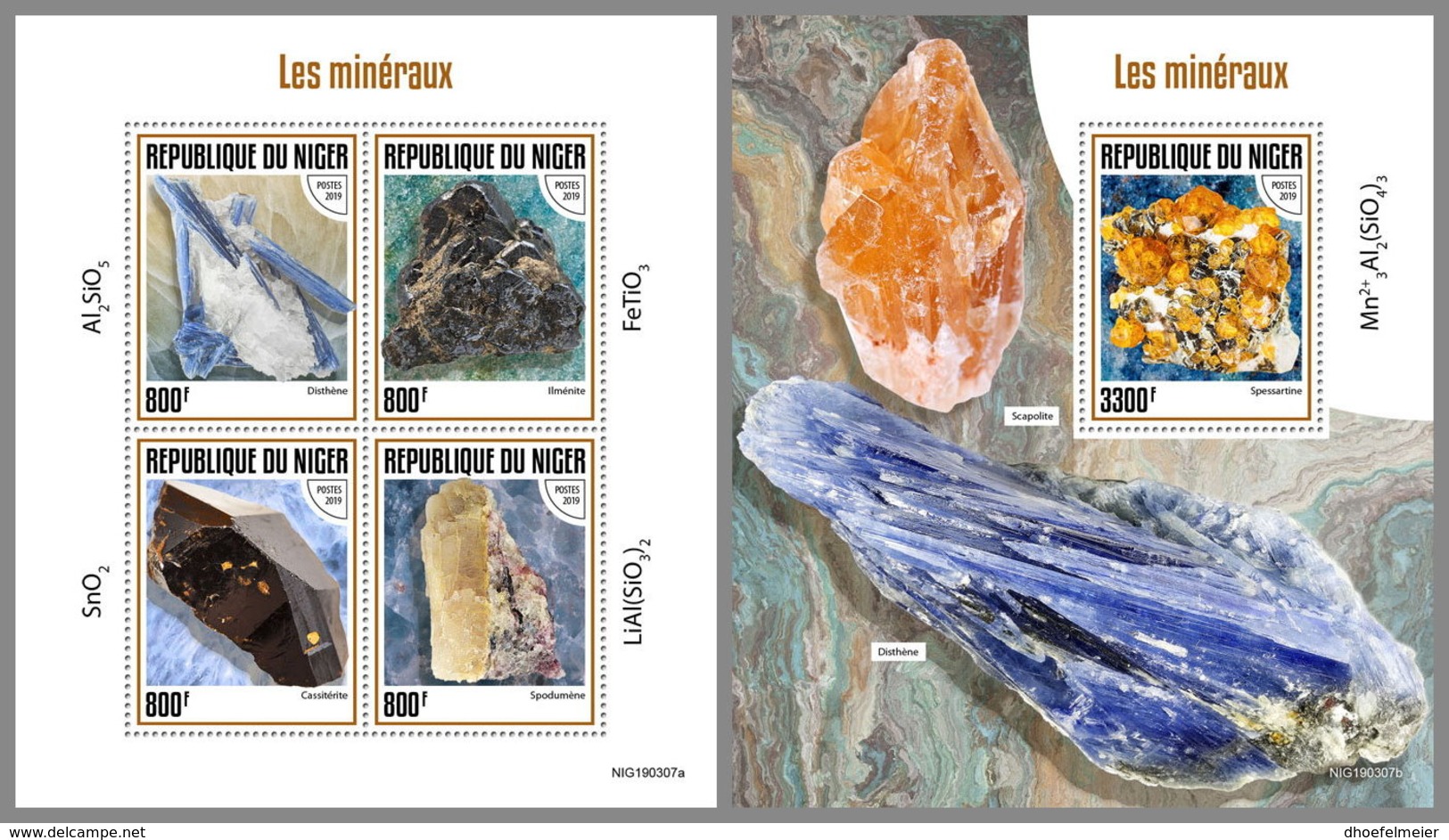 NIGER 2019 MNH Minerals Mineralien Mineraux M/S+S/S - OFFICIAL ISSUE - DH1929 - Minerali