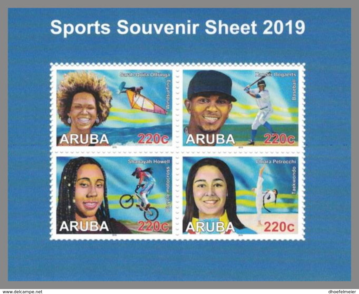 ARUBA 2019 MNH Sport Teakwondo Bicycle Motocross Baseball Windsurfing S/S - OFFICIAL ISSUE - DH1929 - Other & Unclassified