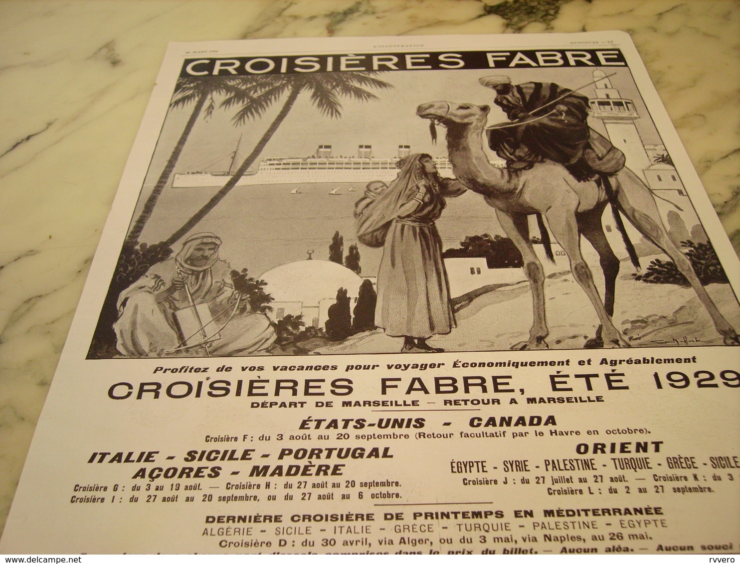ANCIENNE PUBLICITE CROISIERE FABRE ETE 1929 - Andere & Zonder Classificatie