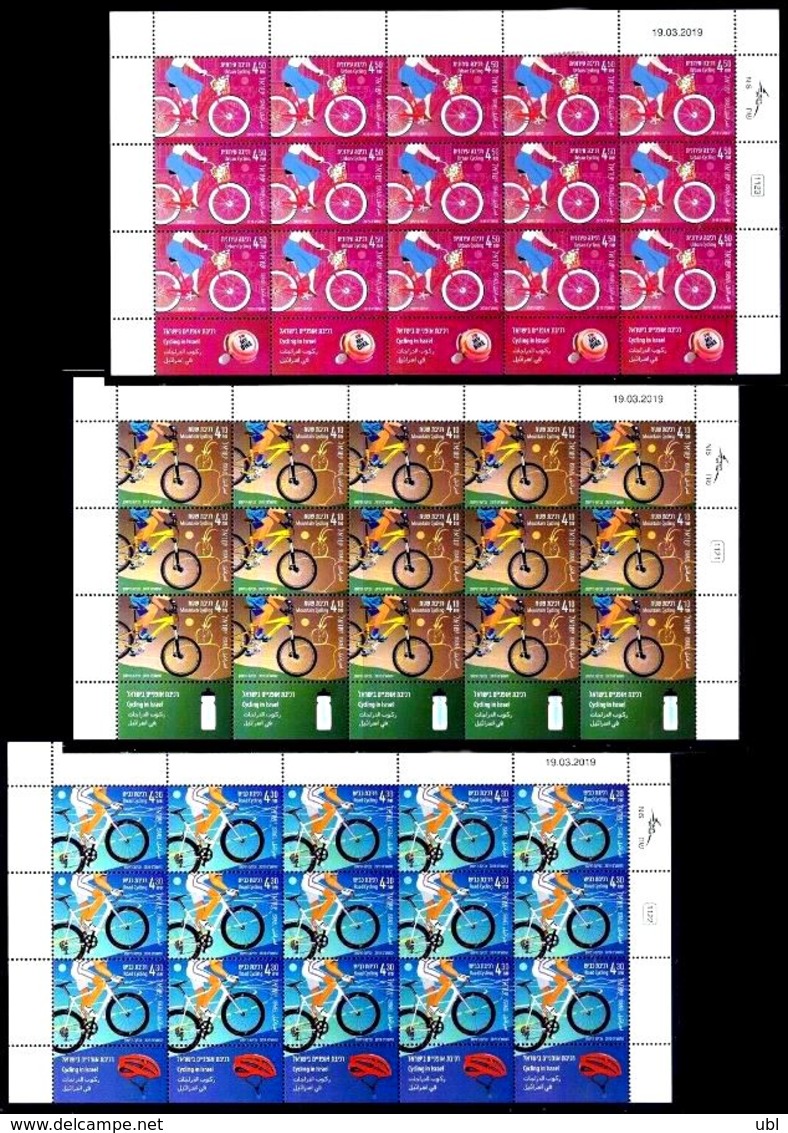 ISRAEL 2019 - Cycling In Israel - 3 Sheets Of 15 Stamps - MNH - Cycling