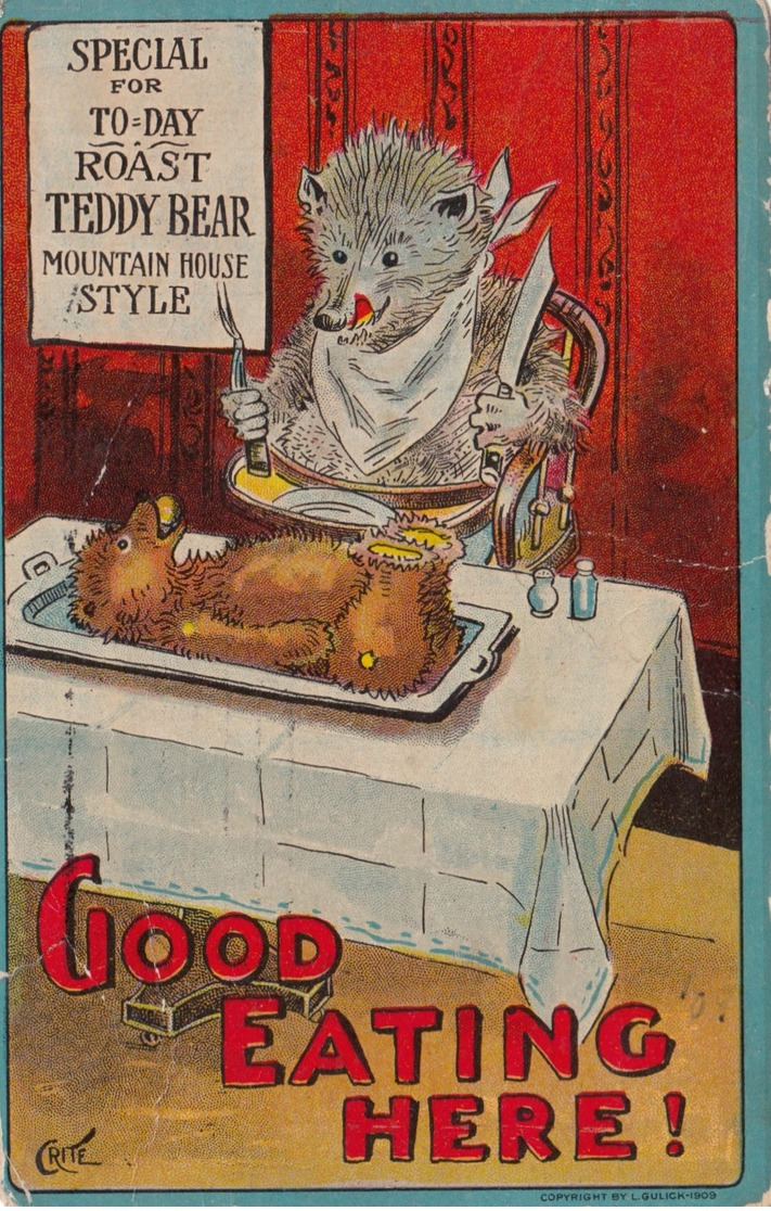 Political ; 1912 ; USA , Roast Teddy Bear "Good Eating Here!" , Possum (Taft)  ; Artist CRITE - Political Parties & Elections