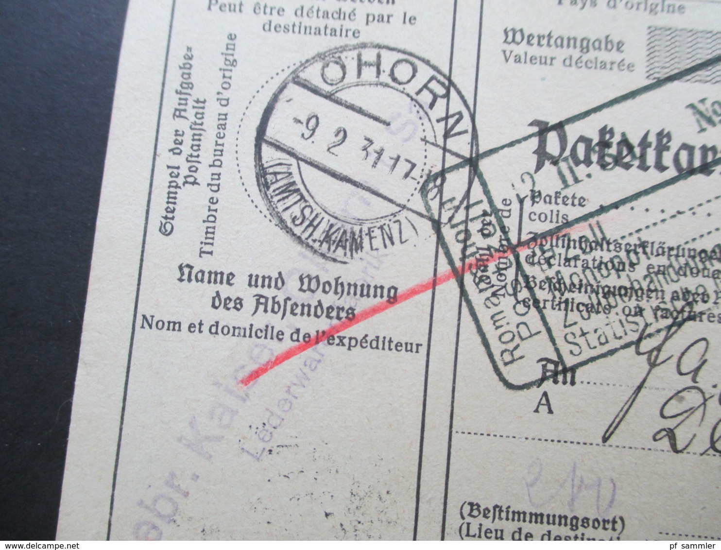 Deutsches Reich Auslandspaketkarte 1931 Ohorn (Amtsh. Kamenz) über Lindau I.B. Nach Burgdorf In Der Schweiz - Briefe U. Dokumente