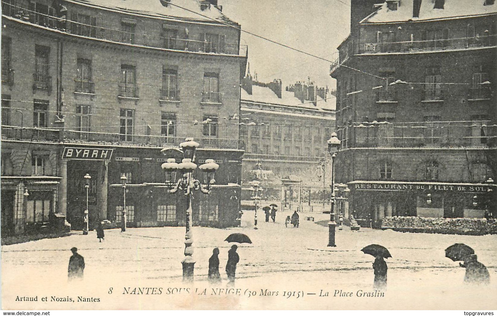 44 NANTES SOUS LA NEIGE (30 Mars 1915) - La Place Graslin - Nantes