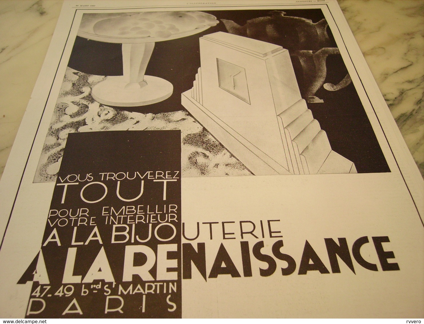 ANCIENNE PUBLICITE BIJOUTERIE A LA RENAISSANCE PARIS 1929 - Altri & Non Classificati