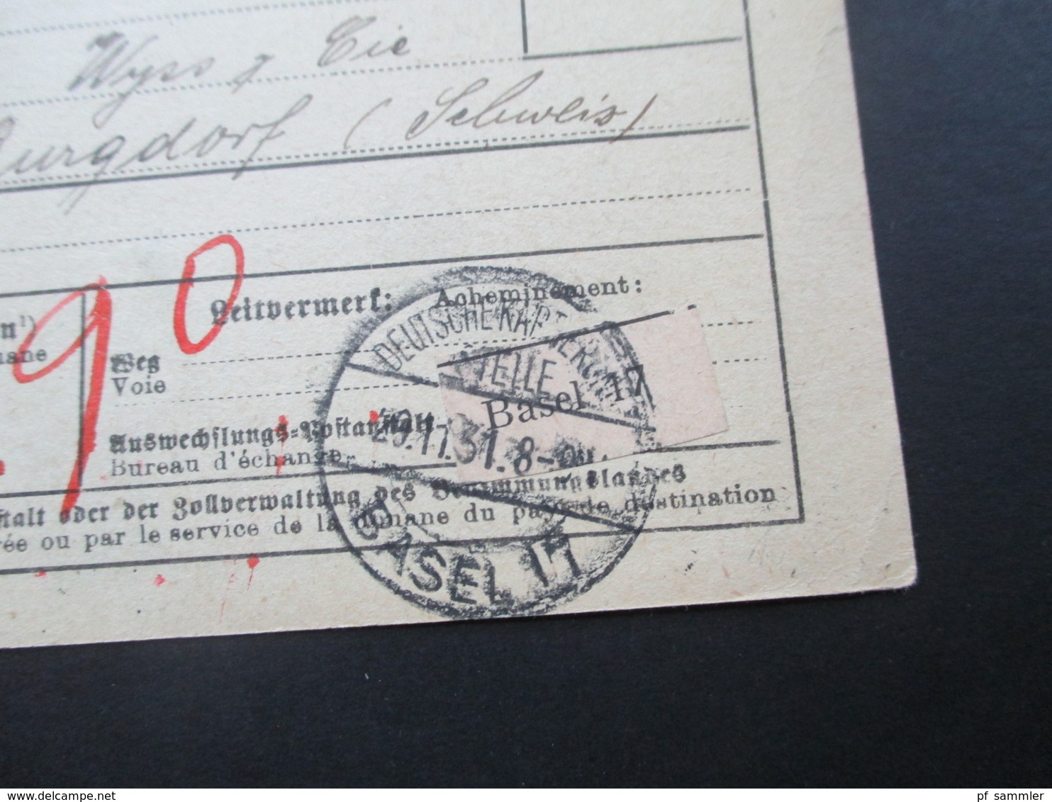 Deutsches Reich Auslandspaketkarte 1931 Offenbach (M.) über Basel.nach Burgdorf Schweiz Zollstempel - Briefe U. Dokumente