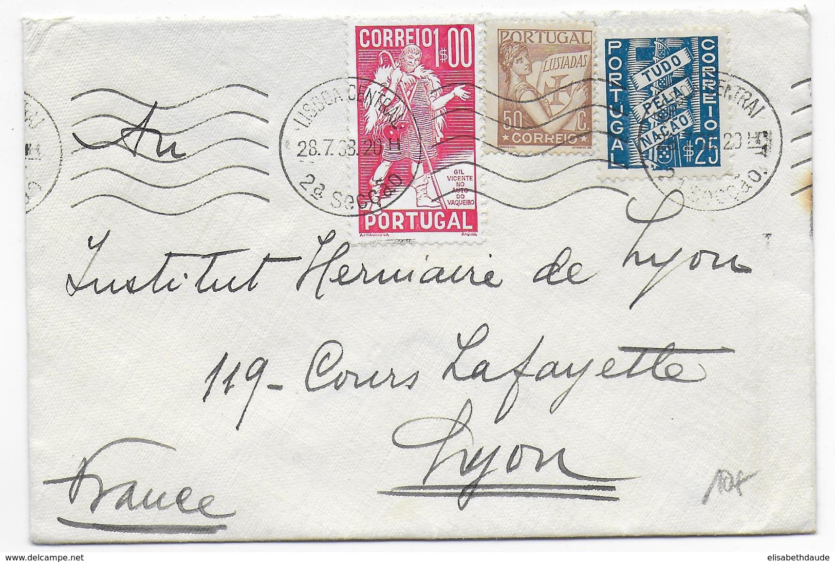 PORTUGAL - 1938 - ENVELOPPE De LISBOA => LYON - Covers & Documents