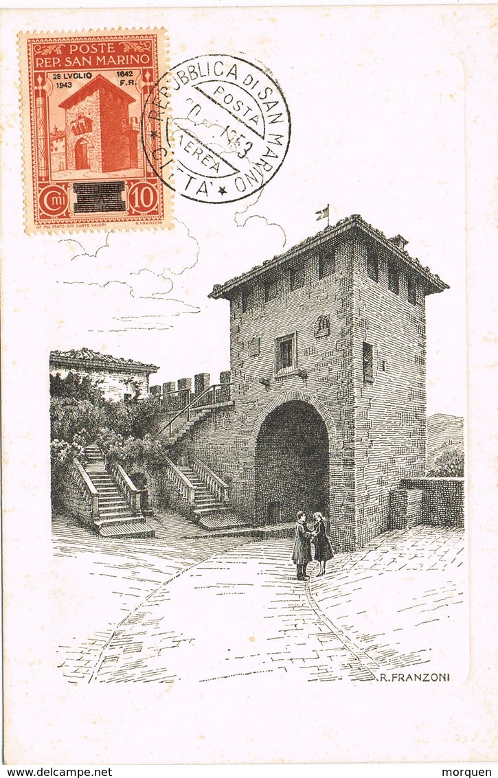 33459. Tarjeta Maxima SAN MARINO  1953. Porta San Francesco - Cartas & Documentos