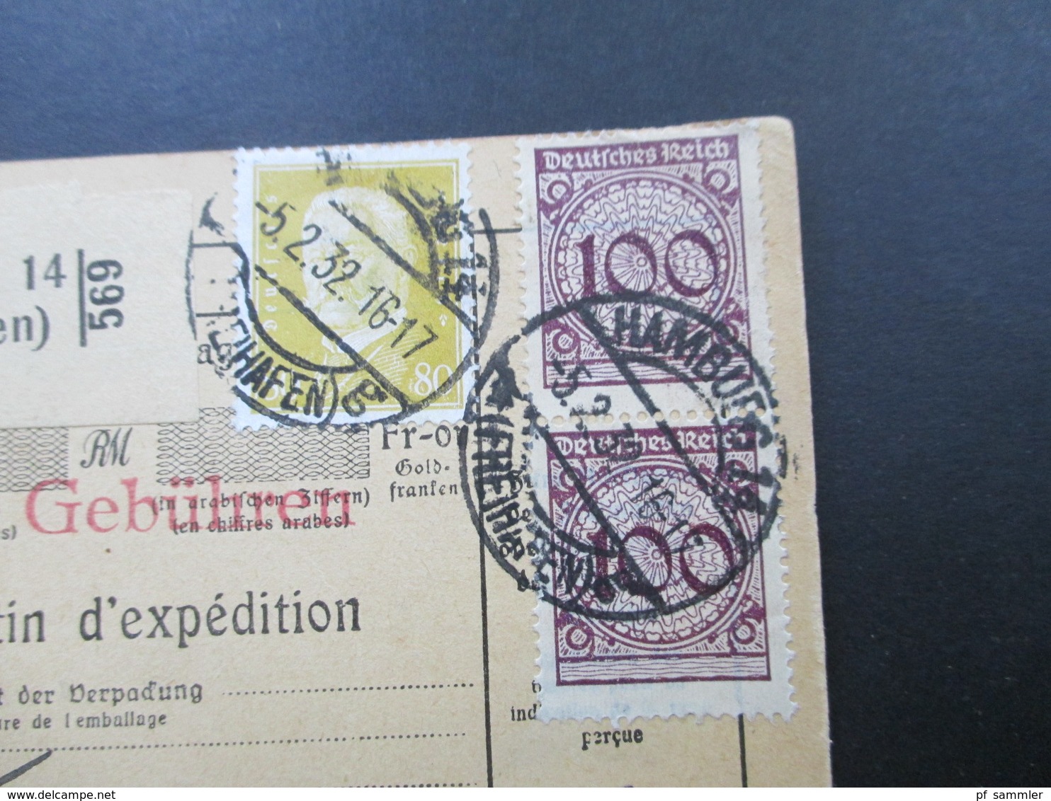 Deutsches Reich Auslandspaketkarte 1932 Hamburg 14 (Freihafen) über Basel Nach Burgdorf. Frei Von Gebühren MiF Nr. 437 - Briefe U. Dokumente