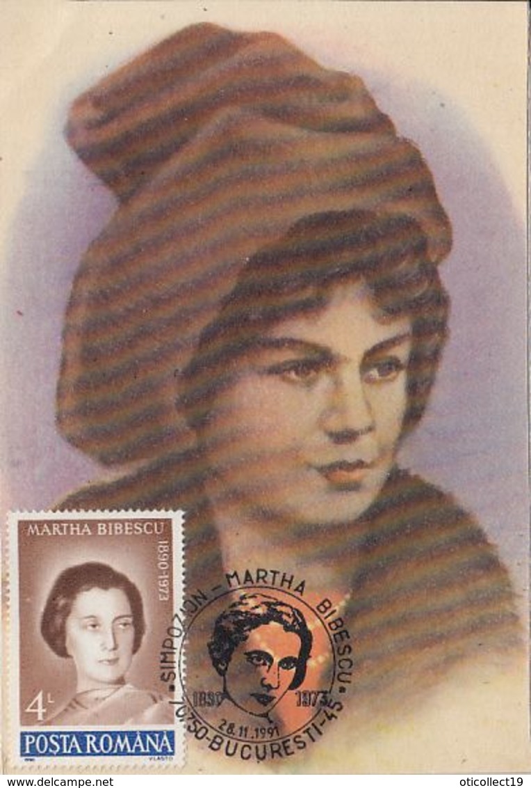 FAMOUS PEOPLE, WRITERS, MARTHE BIBESCO, MAXIMUM CARD, 1991, ROMANIA - Ecrivains