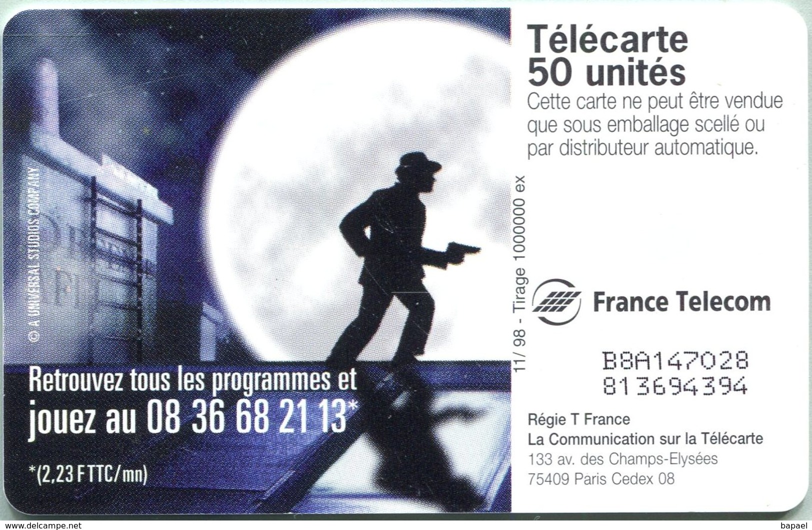 Télécarte Réf Pho 0931 (1998) - Thème Communication - 13ème Rue (Action-Suspense) (Recto-Verso) - 1998