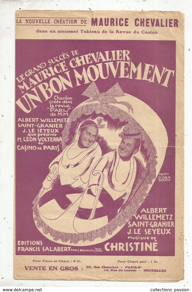 Partition Musicale Ancienne , UN BON MOUVEMENT , Maurice CHEVALIER , Frais Fr 1.85e - Spartiti