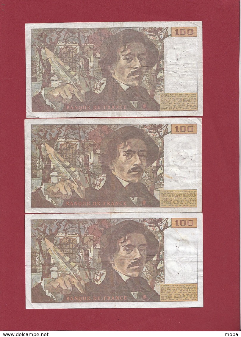100 Francs "Delacroix" 14 Billets -1978-79-80-81-82-83-84-85-86-87-88-89-91-et 1993 Dans L 'état Voir Scan (Petit Prix ) - 100 F 1978-1995 ''Delacroix''