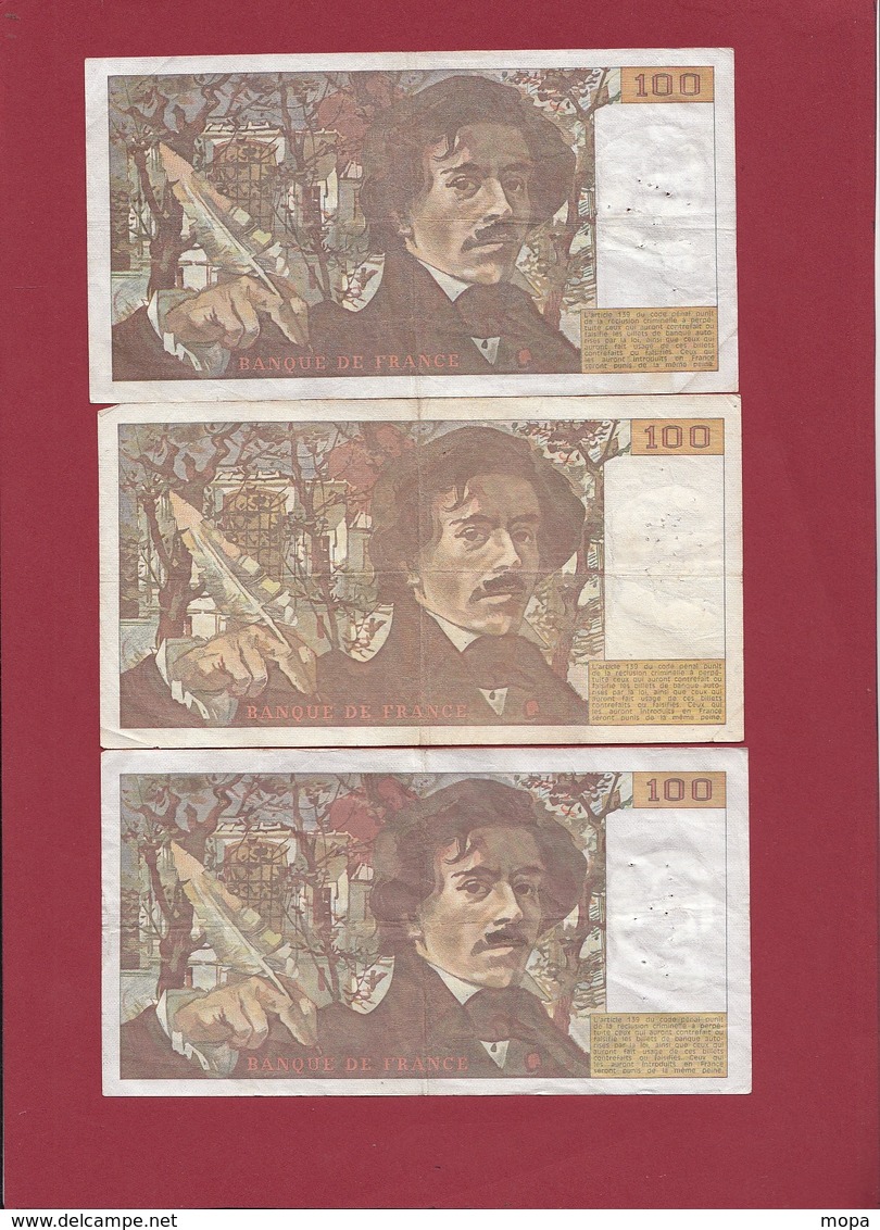 100 Francs "Delacroix" 14 Billets -1978-79-80-81-82-83-84-85-86-87-88-89-91-et 1993 Dans L 'état Voir Scan (Petit Prix ) - 100 F 1978-1995 ''Delacroix''