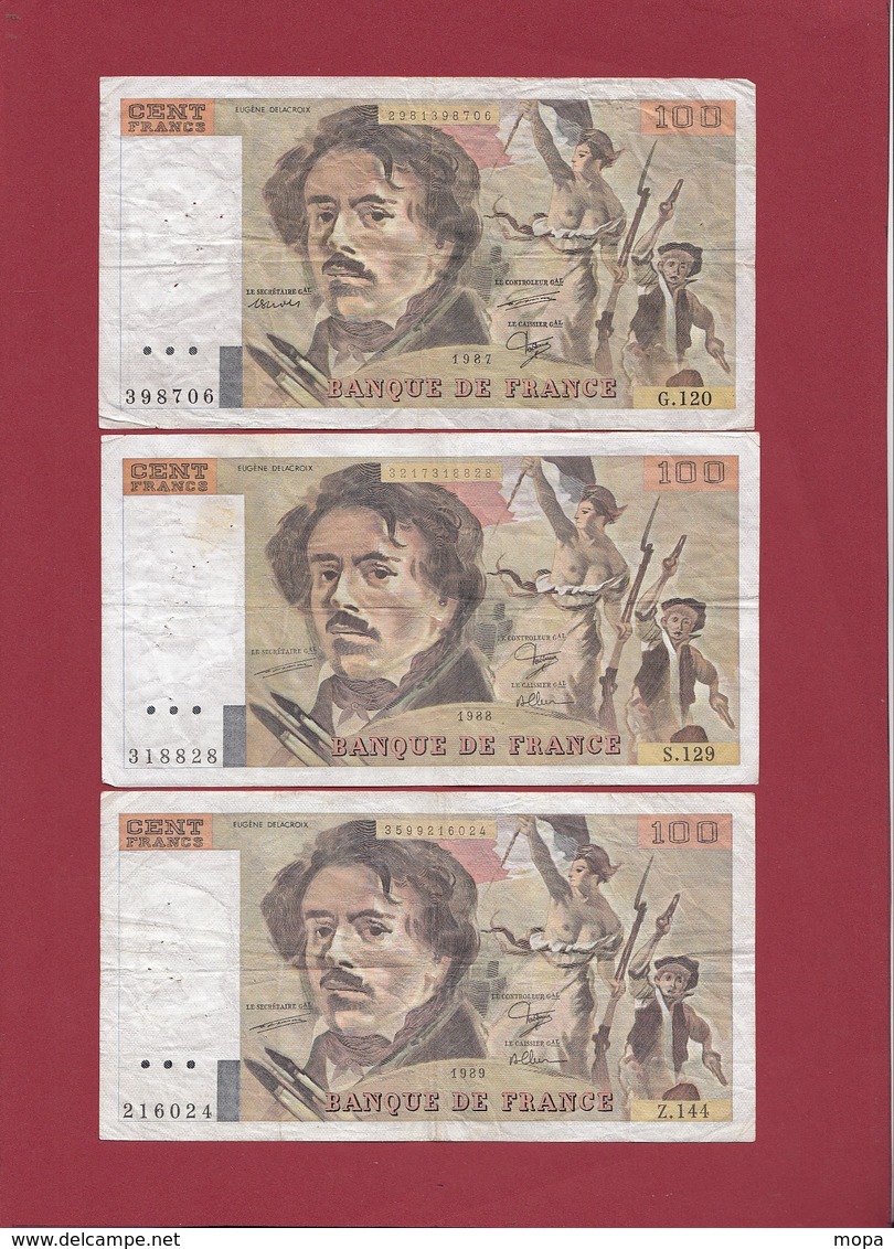 100 Francs "Delacroix" 14 billets -1978-79-80-81-82-83-84-85-86-87-88-89-91-et 1993 dans l 'état voir scan (Petit prix )