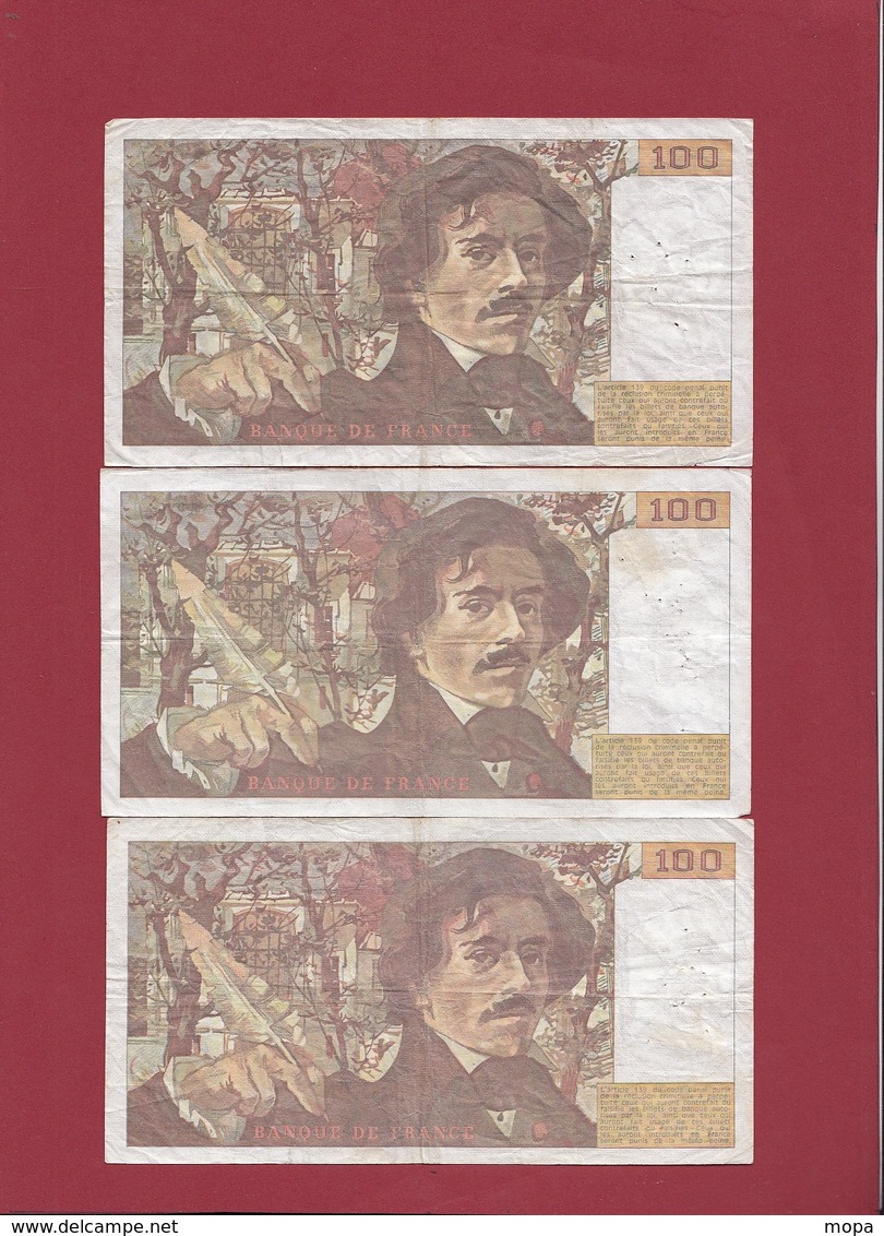 100 Francs "Delacroix" 14 billets -1978-79-80-81-82-83-84-85-86-87-88-89-91-et 1993 dans l 'état voir scan (Petit prix )