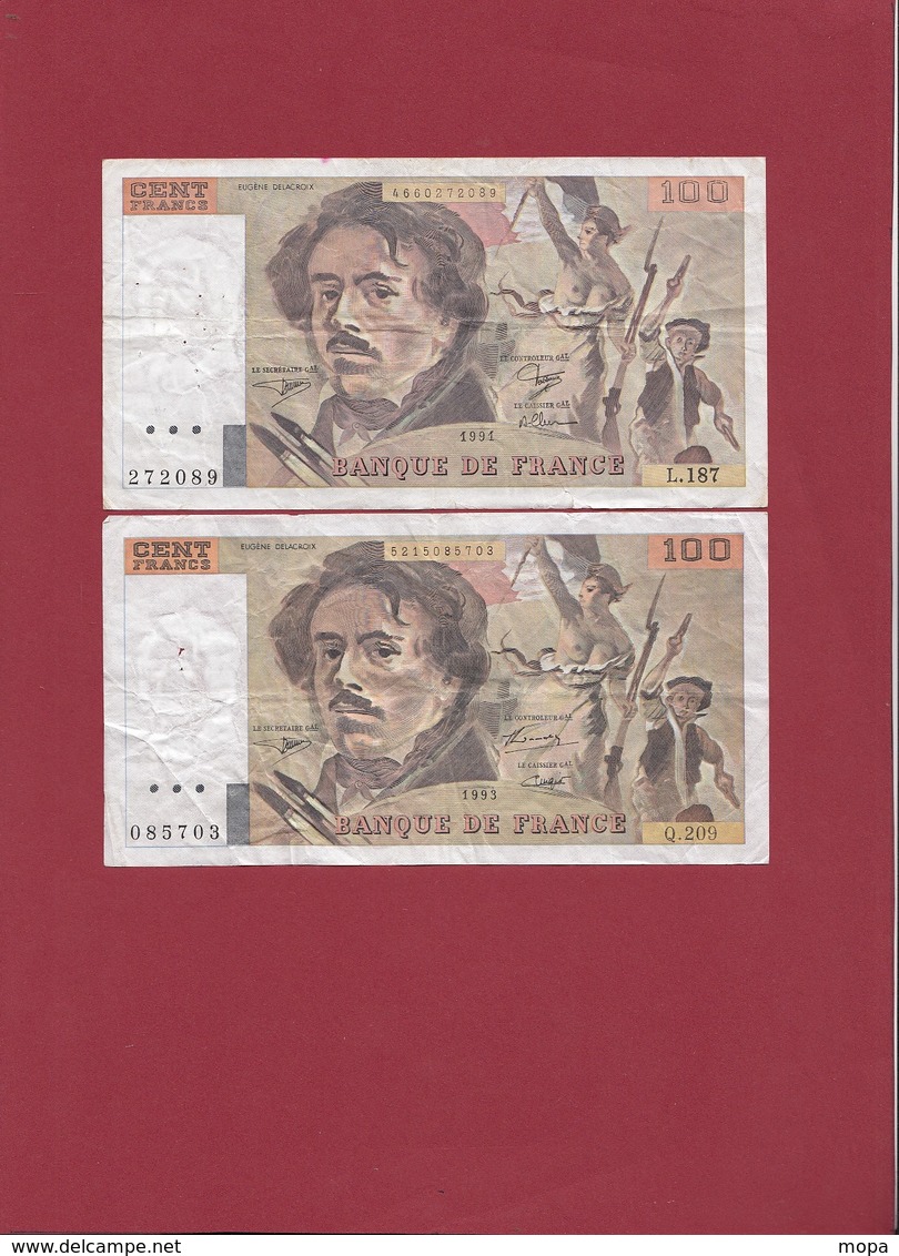 100 Francs "Delacroix" 14 billets -1978-79-80-81-82-83-84-85-86-87-88-89-91-et 1993 dans l 'état voir scan (Petit prix )