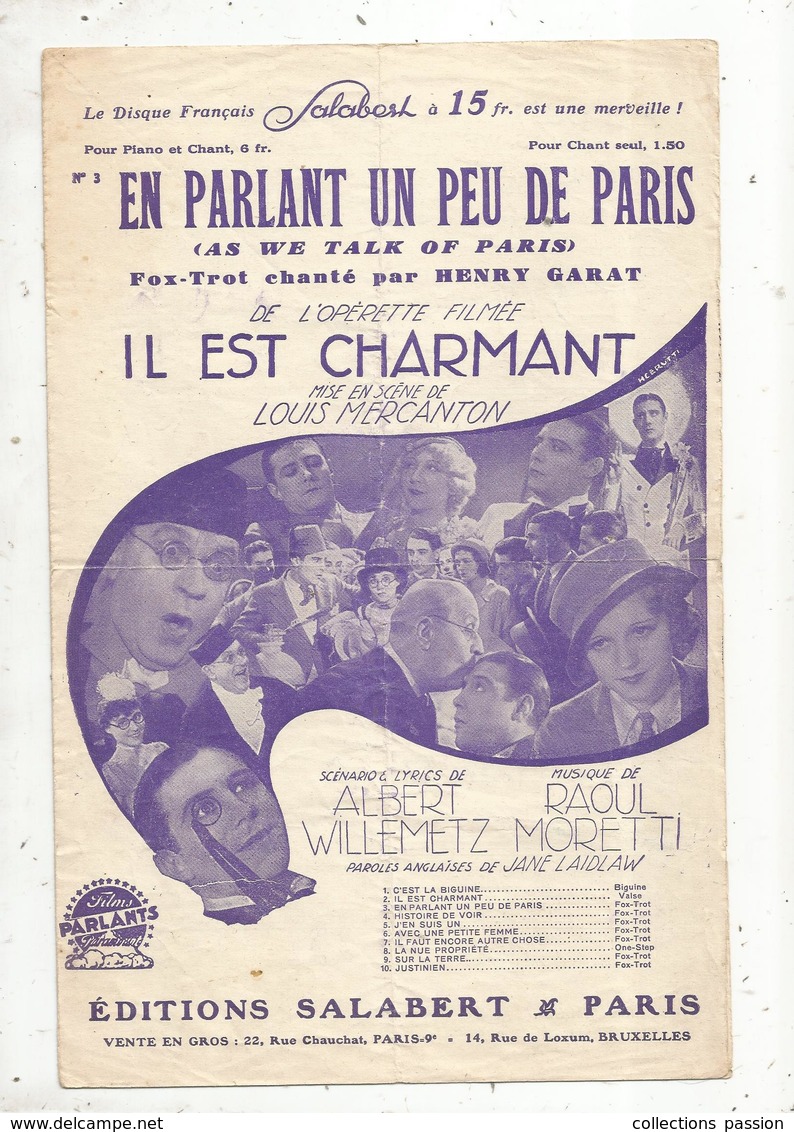 Partition Musicale Ancienne , EN PARLANT UN PEU DE PARIS , Frais Fr 1.85e - Scores & Partitions
