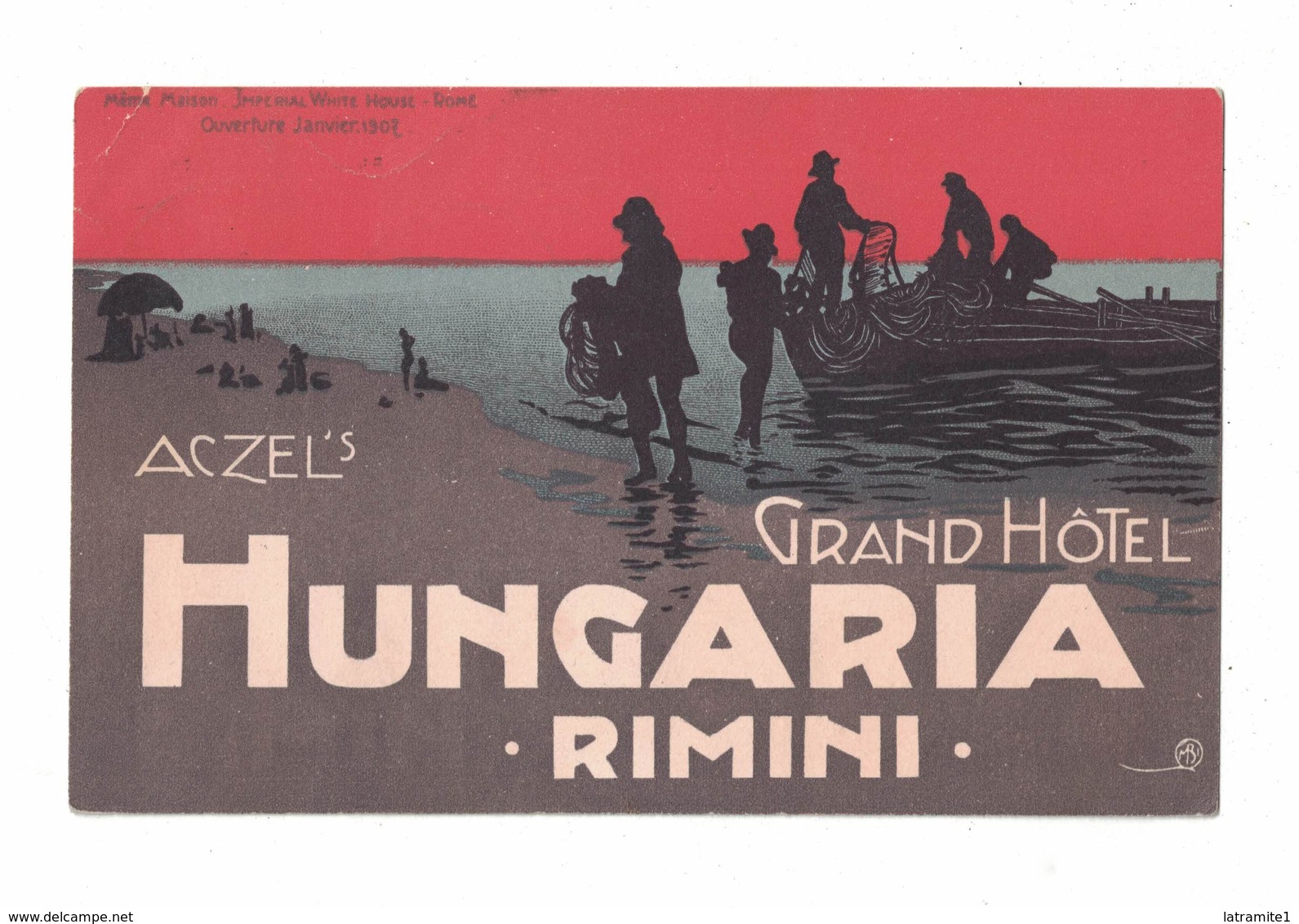 CARTOLINA PUBBLICITARIA POST CARD CARTE POSTALE GRAND HOTEL HUNGARIA RIMINI - Pubblicitari