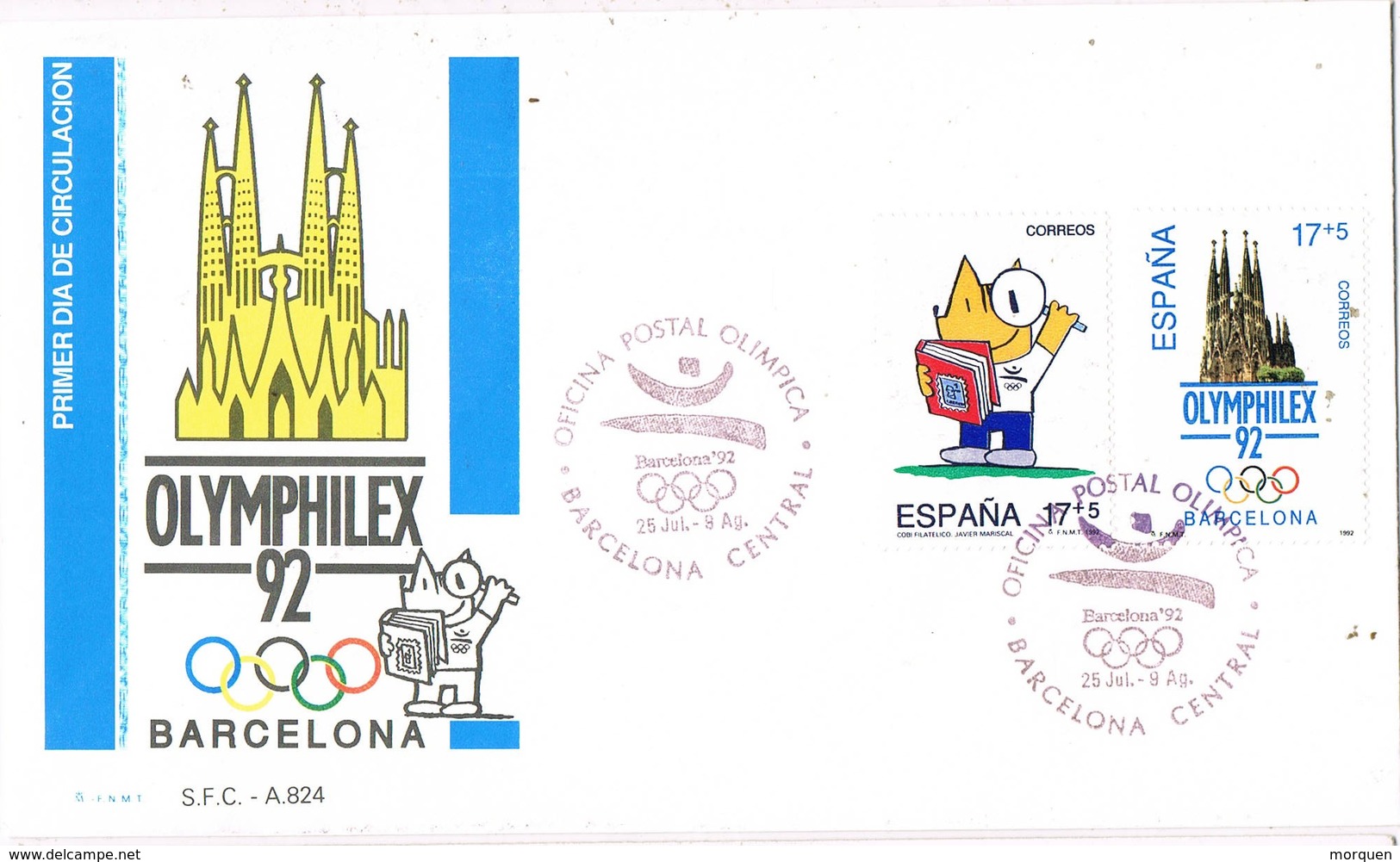 33465. Carta F.D.C. BARCELONA 1992. Olympic Games, Juegos Olimpicos, Mascota Y Sagrada Familia - Cartas & Documentos