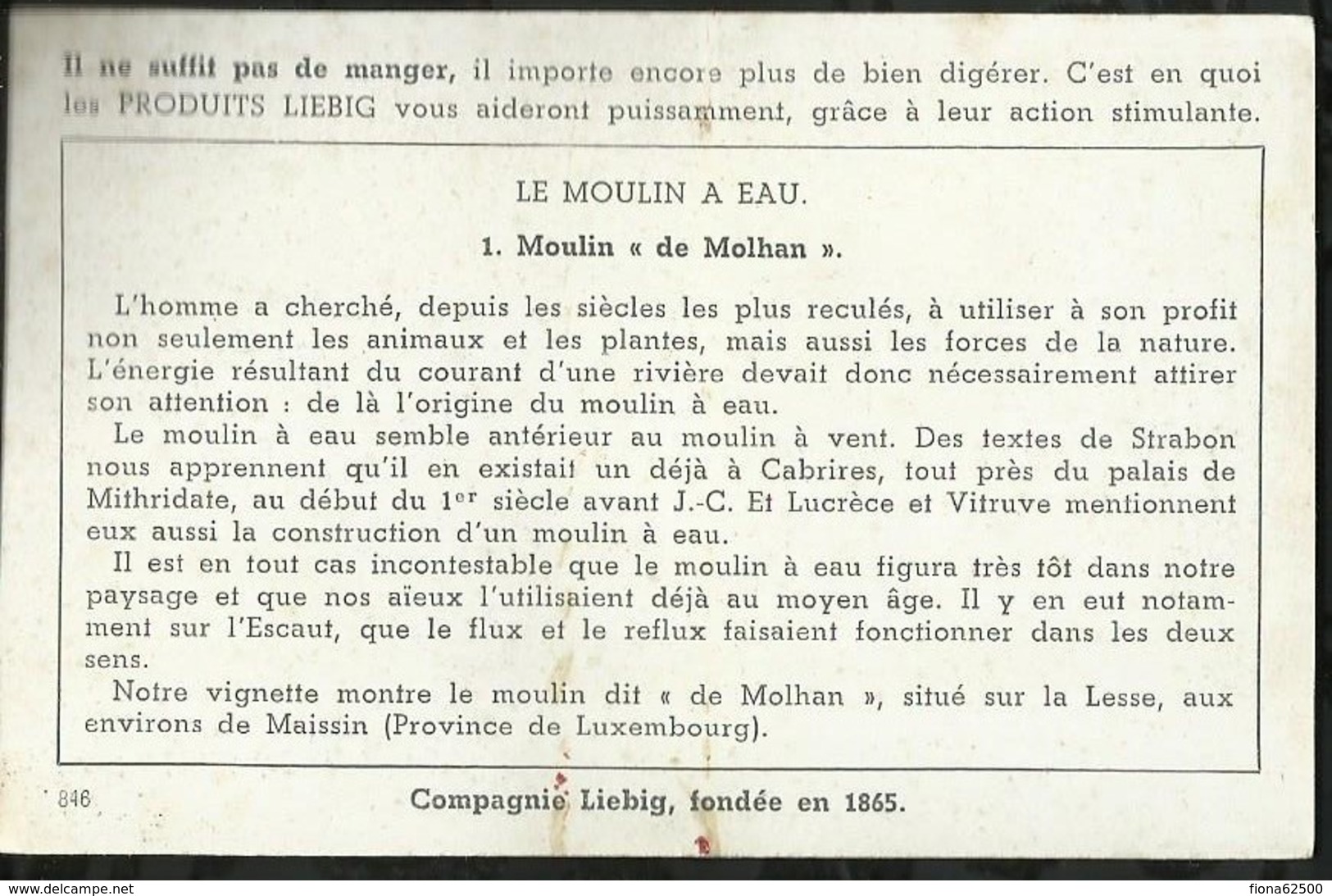 CHROMO LIEBIG . LE MOULIN A EAU . MOULIN DE MOLHAN . - Liebig