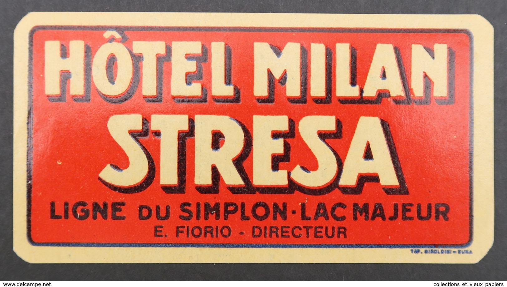 Ancienne étiquette Bagage Malle Valise MILAN STRESA SIMPLON LAC MAJEUR Old Original Luggage Label - Etiquettes D'hotels