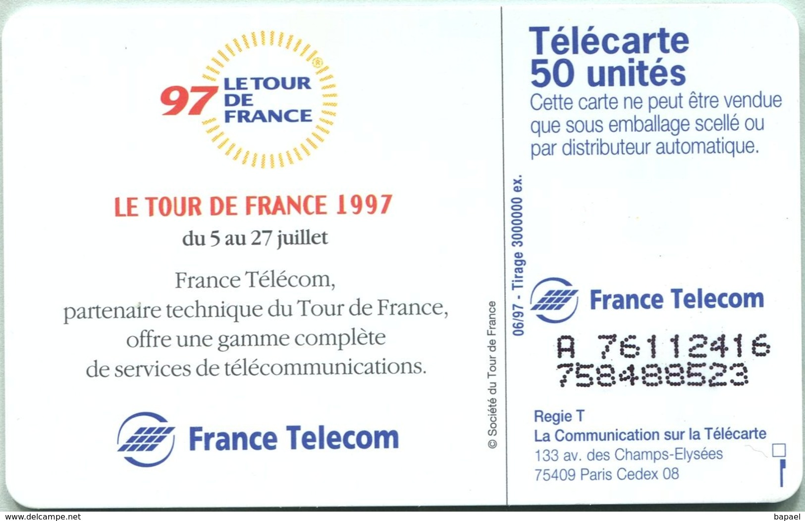 Télécarte Réf Pho 0745A (1997) - Thème Sport - Le Tour De France 1997 (Recto-Verso) - 1997