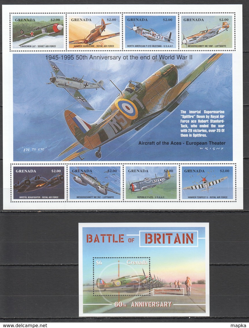 V756 1995 GRENADA TRANSPORT WORLD WAR II WWII AVIATION AIRCRAFT OF ACES BATTLE OF BRITAIN KB+BL MNH - WO2