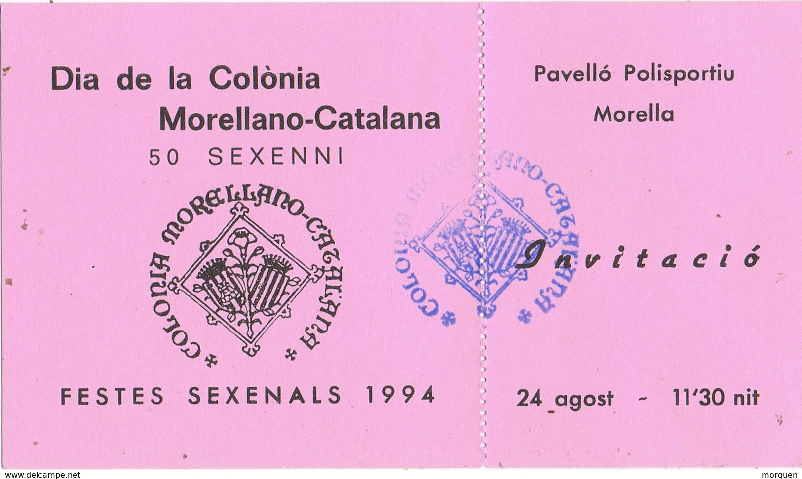 33466. Tarjeta Invitacion MORELLA (Castellon) 1994. Sexenni, Colonia Morellano Catalana - Cartas & Documentos