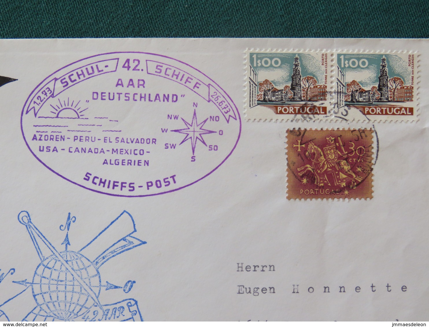 Portugal 1973 Military Ship Special Cover To Germany - Horseman - Tower - Flag Eagle - Lettres & Documents