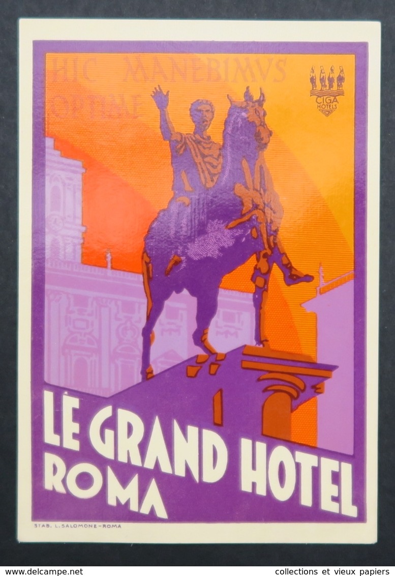 Ancienne étiquette Bagage Malle Valise LE GRAND HOTEL ROMA ROME Old Original Luggage Label - Hotel Labels