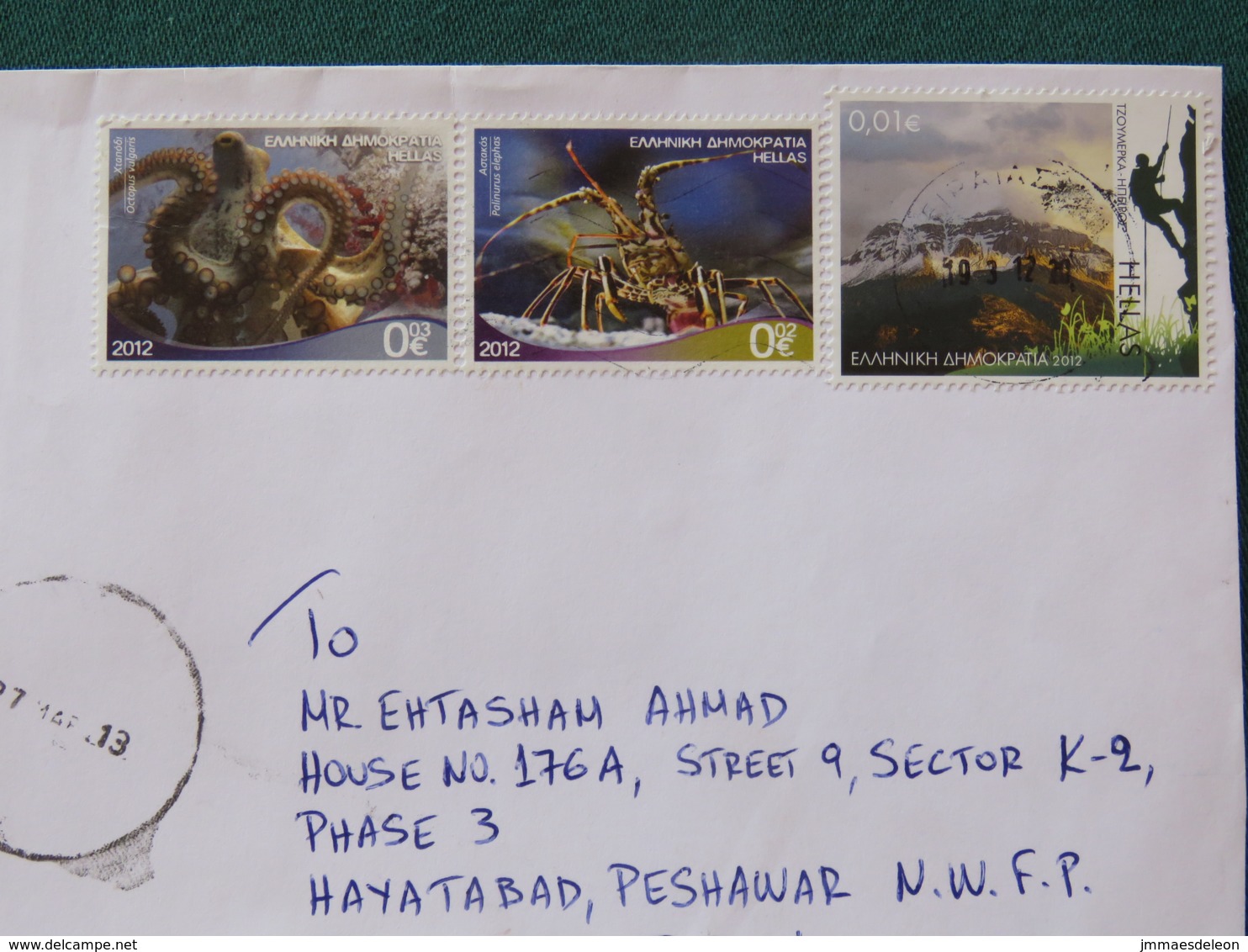 Greece 2013 Cover To Pakistan - Octopus - Lobster - Alpinism - Covers & Documents