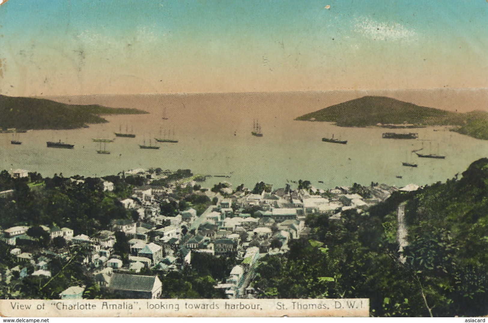 View Of " Charlotte Amalia " Looking Towards Harbour St Thomas D.W.I. Taylor P. Used To Jacmel Haiti 1912 - Amerikaanse Maagdeneilanden
