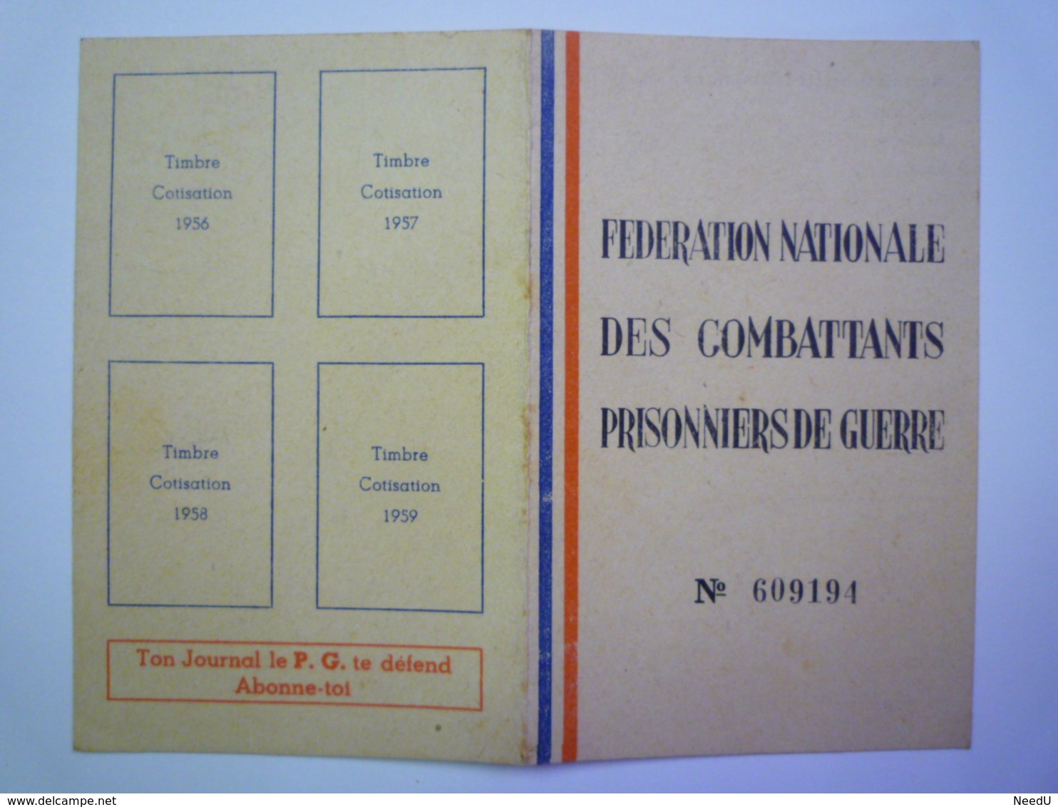 GP 2019 - 1705  Fédération Nationale Des Combattants Prisonniers De Guerre - Carte De Membre 1952  (Masseube - Gers)  XX - Non Classés