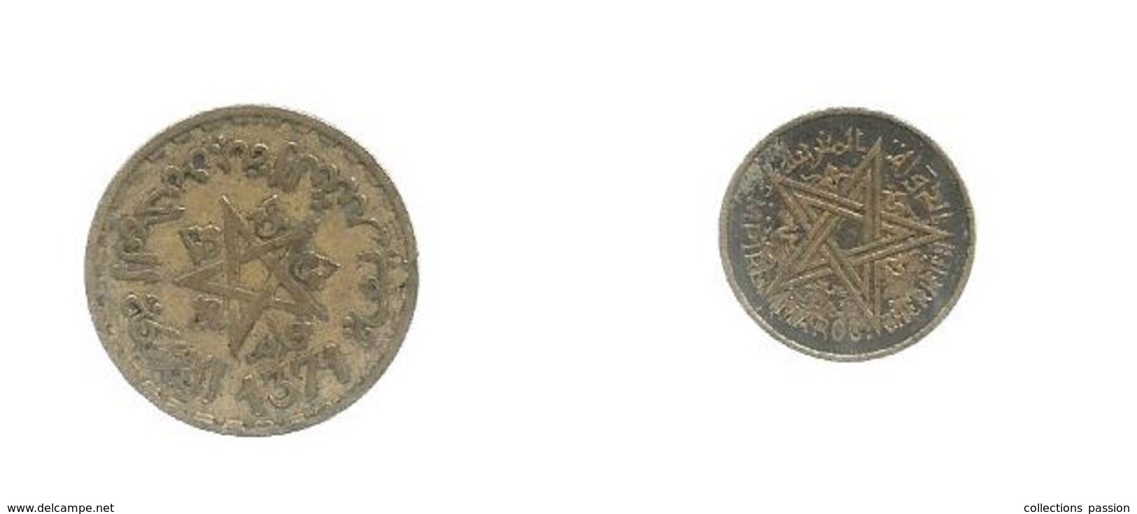 Monnaie , Maroc , 50 Centimes 1945/1364 , 20 Francs 1371 ,2 Scans , LOT DE 2 MONNAIES - Maroc